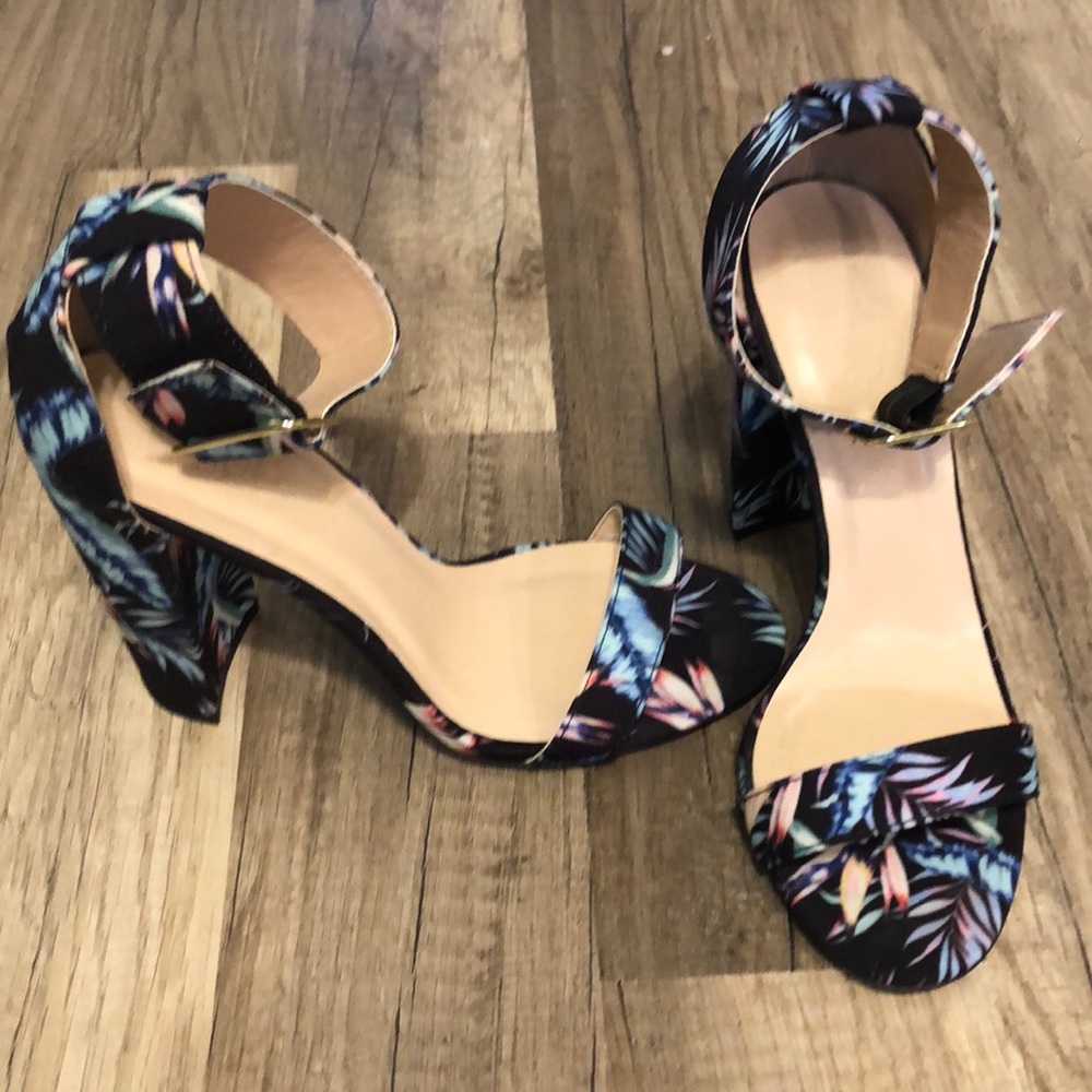 Blue Palm Leaf Heels